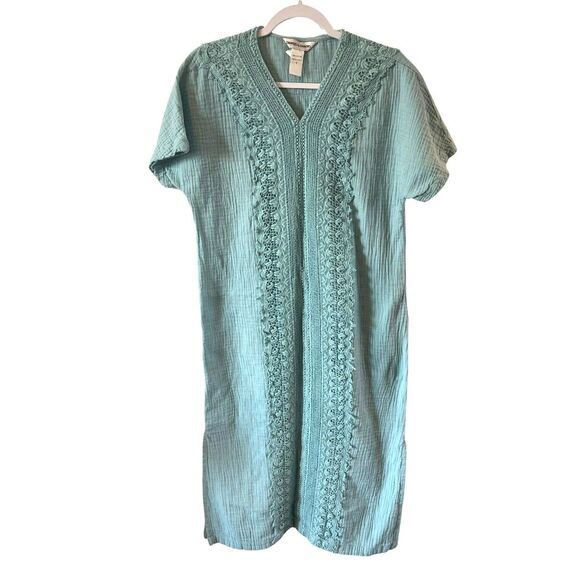 Vintage Drapers & Damons Womens S Blue Embroidered gauze midi Dress lined - Picture 1 of 3